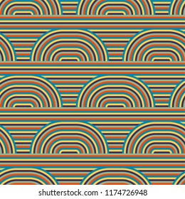 Abstract vector seamless op art pattern. Colorful pop art, graphic ornament. Optical illusion 70s