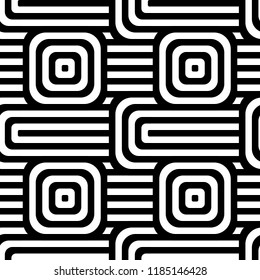 Abstract vector seamless op art pattern. Black and white pop art, graphic ornament. Optical illusion.