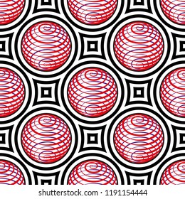 Abstract vector seamless op art pattern. Colorful pop art, graphic ornament. Optical illusion