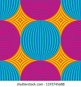 Abstract vector seamless op art pattern. Colorful pop art, graphic ornament. Optical illusion