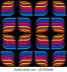 Abstract vector seamless op art pattern. Colorful disco ornament. Optical illusion.