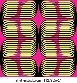 Abstract vector seamless op art pattern. Colorful disco ornament. Optical illusion.