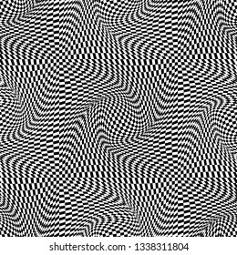 Abstract vector seamless op art pattern. Monochrome graphic ornament.