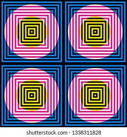 Abstract vector seamless op art pattern. Colorful disco ornament. Optical illusion.