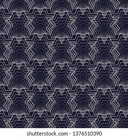 Abstract vector seamless op art pattern with polygons. Monochrome graphic black and white ornament. Striped optical illusion repeating texture.