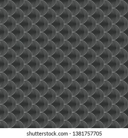 Abstract vector seamless op art pattern with circles. Monochrome graphic black and white ornament. Striped optical illusion repeating texture.