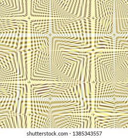 Abstract vector seamless op art pattern with rhombus and mesh. Pastel graphic ornament. Striped optical illusion repeating texture.