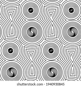 Abstract vector seamless op art pattern. Op art, graphic ornament. Optical illusion