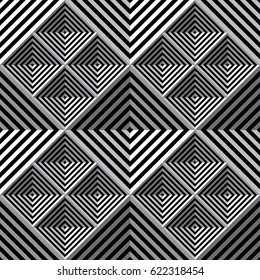 Abstract vector seamless op art pattern. Black and white ornament.