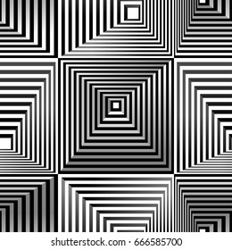 Abstract vector seamless op art pattern. Monochrome moire ornament.