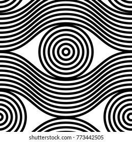 Abstract vector seamless op art pattern. Monochrome graphic ornament