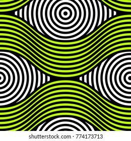 Abstract vector seamless op art pattern. Colorful disko ornament