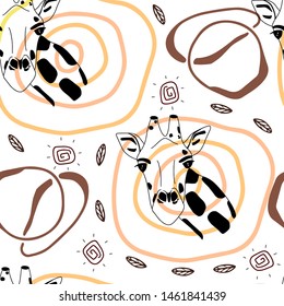 Abstract vector seamless pattern with african motifs. Silhouette of an giraffes and abstract shapes. Stylish template for design ideas. Trendy vector illustration in hand-drawn style