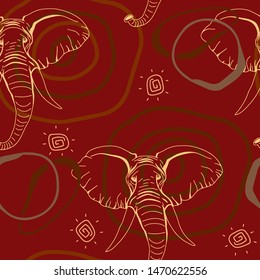 Abstract vector seamless pattern with african motifs. Silhouette of an elephant and abstract shapes. Stylish template for design ideas. Trendy vector illustration in hand-drawn style