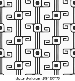 Abstract vector seamless pattern. Ancient ornament. Repeating geometric shapes. Ornamental lattice pattern. Black and white vector background.