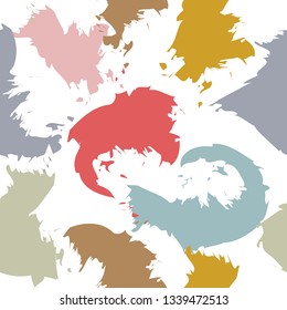 Abstract vector seamless pattern. Background with different colored shapes blots with ragged borders. PlaIn drawing, Cut out paper design. 
