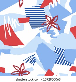 Abstract vector seamless pattern, background with papercut elements and texture. Suitable for creating greeting cards, invitations, banners, web, flyers, backgrounds, covers, brochures, posters.