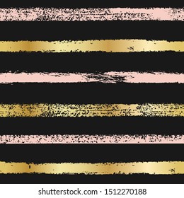 Abstract vector seamless pattern background, brush illustration. Pink, golden ink brush stripes texture