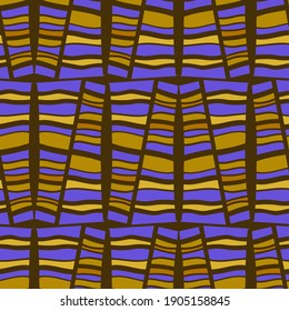Abstract vector seamless pattern background of wavy short lines in purple tones. The design is suitable for textiles, surfaces, clothes, backgrounds, wallpaper
