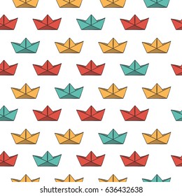 Abstract vector seamless pattern background with paper origami ships.