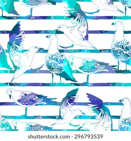 Abstract vector seamless pattern with birds