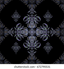 Abstract vector seamless pattern in black and violet and blue colors for invitation template.