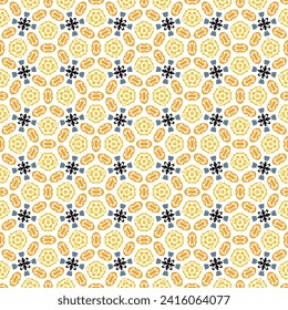Abstract vector seamless pattern, bright geometric shapes on yellow background