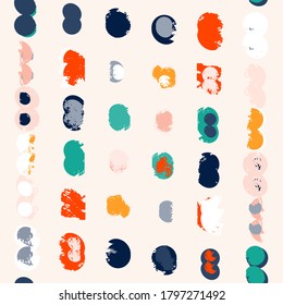 Abstract vector seamless pattern with brush stains. Rounded confetti like shapes in positive colors. Background for wallpaper, textile and web design.
