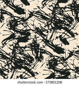 Abstract vector seamless pattern with brush strokes and paint splatter.
