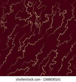 Abstract vector seamless pattern. Burgundy background with golden lightning strips. Template for textile, wallpaper, cover, web, card, carton, banner, label.