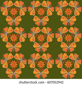 Abstract vector seamless pattern with butterfly and flower