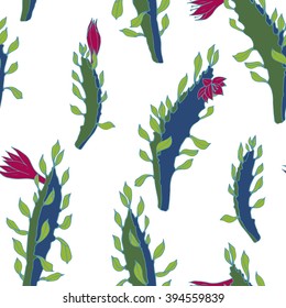 abstract vector seamless pattern with cactus, hand drawn natural background
