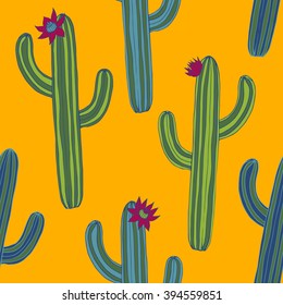abstract vector seamless pattern with cactus, hand drawn natural  background