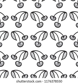 Abstract vector seamless pattern. Cherry berries with leaves on white background. Vintage monochrome design, perfect for wallpaper, texture, textile, kitchen ornament, fabric