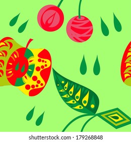 Abstract vector seamless pattern of cherry and apple