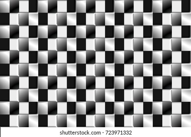Abstract vector seamless pattern of chess Board with volume elements. Simulation sports racing flag.