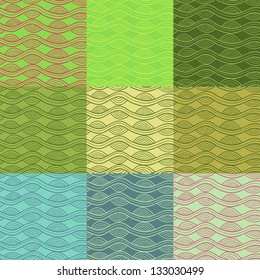 Abstract vector seamless pattern collection in retro colors.