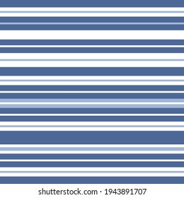 Abstract vector seamless pattern with colored parallel horizontal blue and white stripes of different width. Colorful geometric striped background for interior design, textile, wrapping paper