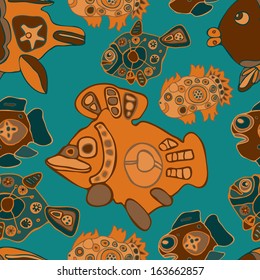 abstract vector seamless pattern with colorful fishes