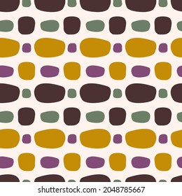 Abstract vector seamless pattern with colorful marble stones on the white background. Illustration of hand drawn blobs in repeating template. For fabrics,  wrapping, packaging and other design. 
