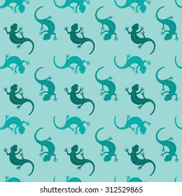 abstract vector seamless pattern with colorful lizards, salamanders on a light blue background. wallpaper, fabric, cloth.