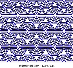 Abstract Vector seamless pattern with complex geometry style. Repeating triangle, line. blue gradient