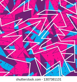 Abstract vector seamless pattern for cool clothes. Creative background with dots, geometric figures, broken lines. Funny wallpaper for textile and fabric. Fashion style.