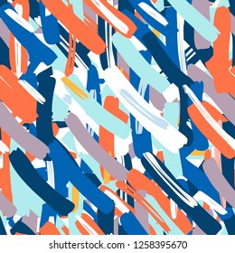 Abstract vector seamless pattern. Creative background with geometric figures. Funny wallpaper for textile and fabric. Fashion style. Colorful bright.