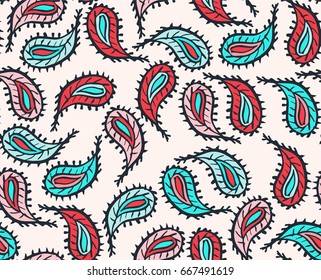 Abstract vector Seamless pattern with cucumbers. Geometric ornament painted with a brush and ink. East style. Pink, turquoise, purple color background.  Seamless