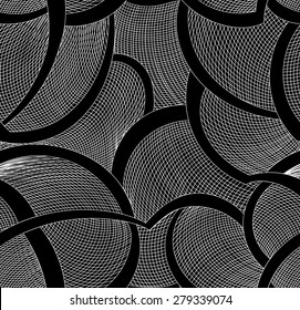 Abstract vector seamless pattern with curling lines and grid. Decorative endless texture