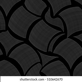 Abstract vector seamless pattern with curling interlaced lines and grid. Decorative endless texture