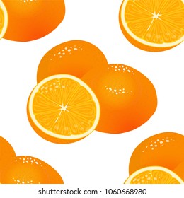 Abstract Vector seamless pattern. Cute oranges, tropical fruits background. Perfect for kitchen, food, drinks, juice, textile and paper texture design and more. Bright summer theme
