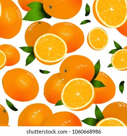 Abstract Vector seamless pattern. Cute oranges, tropical fruits background. Perfect for kitchen, food, drinks, juice, textile and paper texture design and more. Bright and juicy theme