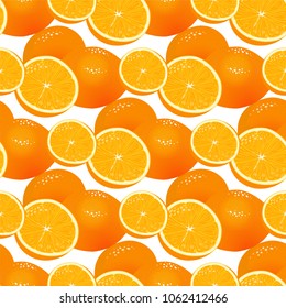 Abstract Vector seamless pattern. Cute oranges, tropical fruits background. Perfect for kitchen, food, drinks, juice, textile and paper texture design and more. Bright and juicy theme